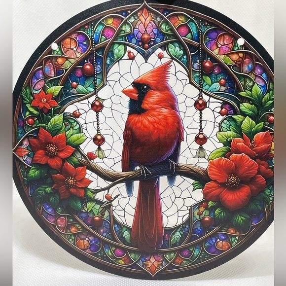 Suncatcher Acrylic Cardinal Red Flowers Bird Decorative Home Cabin Valentine - Picture 3 of 4